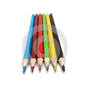 Pencils are colored entirely isolated on white background macro photography for design