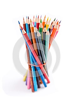 Pencils colorful set, wooden colored pencils isolated on white background