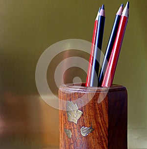 Pencils, in desktop holder.
