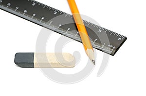 Pencils, eraser and ruler