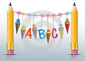 2 Pencils Hanging Candy Cones ABC