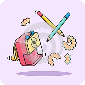 Pencils, pencil sharpeners, pencil shavings, office and classroom supplies, vector design and isolated background.