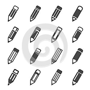Pencils  pens assortment bold black silhouette icons set isolated on white. Crayons  felt-tip markers
