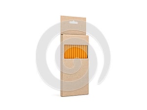 Pencils Set in brown cardboard box Mockup isolated on white