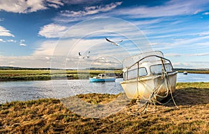 Penclawdd Welsh: Pen-clawdd Boats On Loughor Estuary in colour