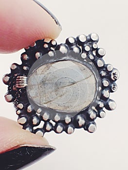 Pendant back held by fingers