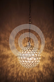 Pendant light lamp illuminated, Elegant Chandelier illuminated. round lamp in the interior