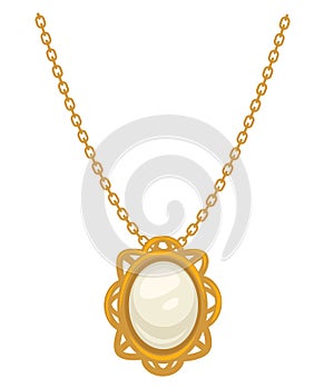 Pendant or necklace of gold with pearl, 1910s style, isolated jewelry photo