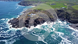 Pendeen lighthouse aerial drone cornwall uk