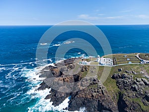 Pendeen lighthouse cornwall england uk aerial drone