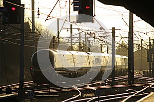 Pendolino electric train in evening light on WCML