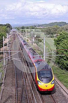 Pendolino train on West Coast mainline, Lancashire