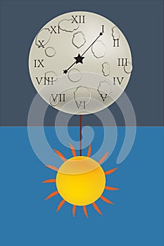 Pendulum clock. moon and sun