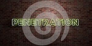 PENETRATION - fluorescent Neon tube Sign on brickwork - Front view - 3D rendered royalty free stock picture
