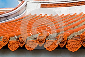 Penghu island Pescadores Taiwan October 14, 2019 Chinese roof covered with terracotta clay tiles with traditional patterns