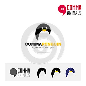 Penguin animal concept icon set and modern brand identity logo template and app symbol based on comma sign