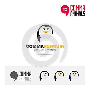Penguin animal concept icon set and modern brand identity logo template and app symbol based on comma sign