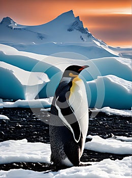 Penguin Antarctica sunset modern art duotone detailed