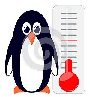 Penguin on the background of a thermometer.