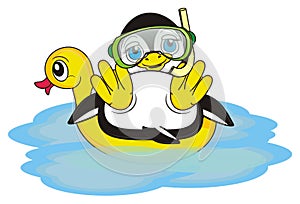 Penguin boy diver ready to diving