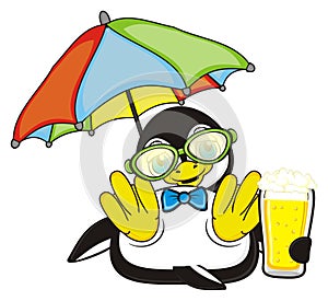 Penguin boy hold a beer