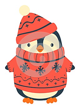 Penguin cartoons clip art. Cute Christmas penguin vector illustration