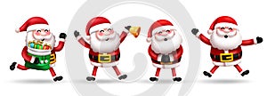 Penguin christmas characters vector set. 3d penguin character in friendly and cute pose and gestures with santa hat isolated.