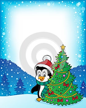 Penguin with Christmas tree frame 1