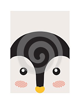 Penguin Closeup Animal Face, Vector Illustration