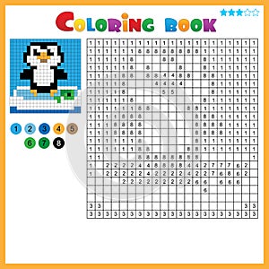 Penguin. Color by numbers. Coloring book for kids. Colorful Puzzle Game for Children with answer