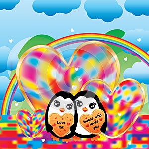 Penguin colorful love rainbow