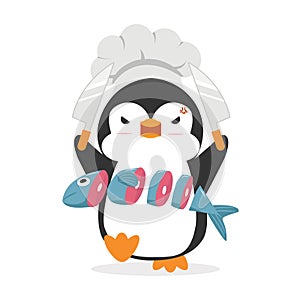 Penguin Cook Chef with fish