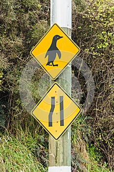 Penguin crossing sign,Harigton point,South Island,New Zealand