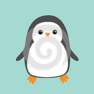 Penguin. Cute cartoon character. Arctic animal collection. Baby bird. Flat design Blue winter background. Isolated.