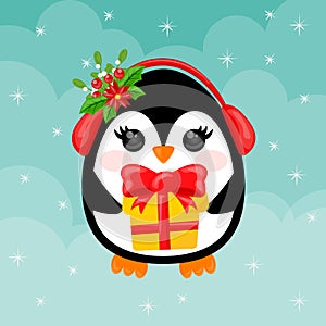 Penguin. Cute penguin, merry christmas greetings animals 2