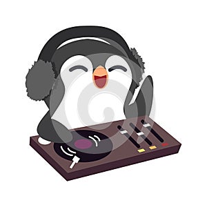 Penguin with  Disc Jockey Cartoon
