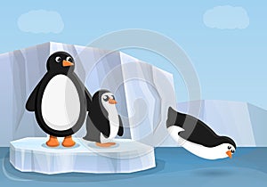 Penguin family concept banner, cartoon style
