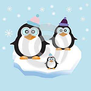 Penguin family in Ice Theme Background