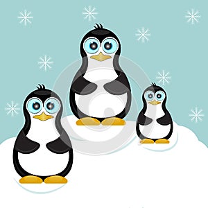 Penguin family in Ice Theme Background