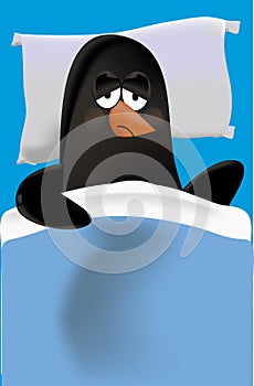 PENGUIN With fever and gripe in bed