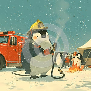 Penguin Firefighter in Action!