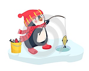 Penguin fisherman caught fish