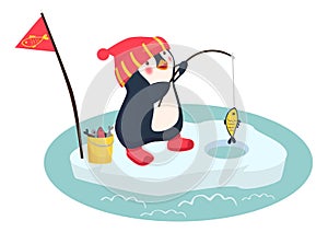 Penguin fisherman caught fish