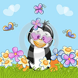 Penguin with flowers