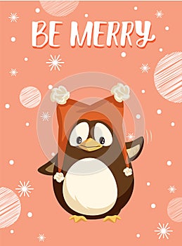 Penguin in Funny Hat with Buboes, Merry Christmas photo
