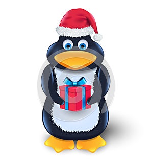 Penguin with gift box and red hat