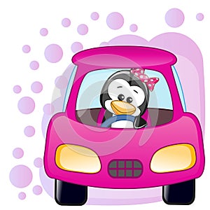 Penguin girl in a car