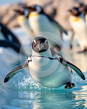 penguin gliding on water