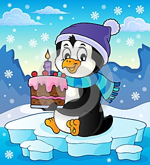 Penguin holding cake theme image 4