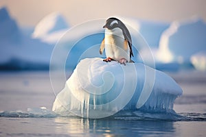 Penguin on ice floe Antarctic, penguin float on the ice floe in the Southern Ocean in Antarctica. Ai generated